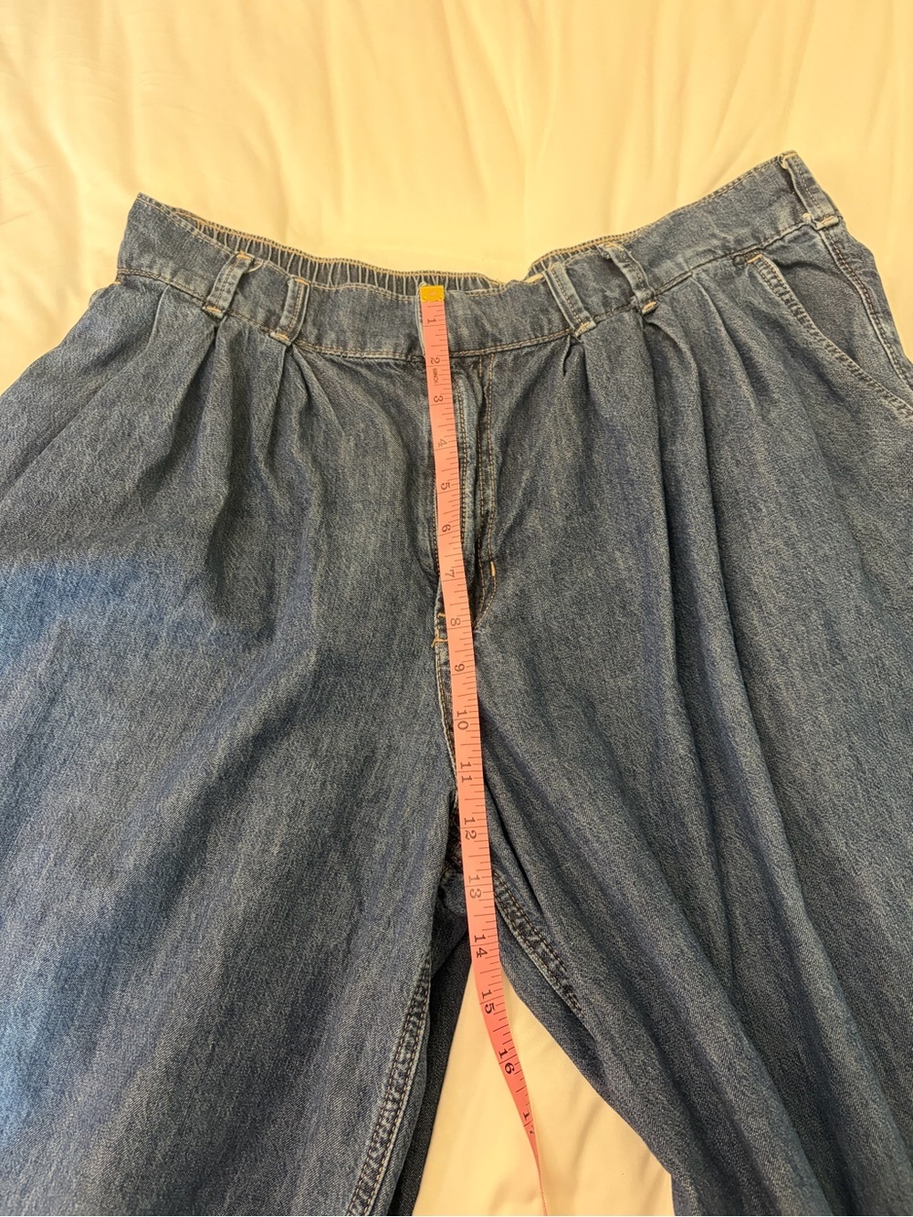 We The Free Scout Wide Leg Jeans Deep Indigo Pleated Elastic Back Denim Pants L - Picture 6 of 13